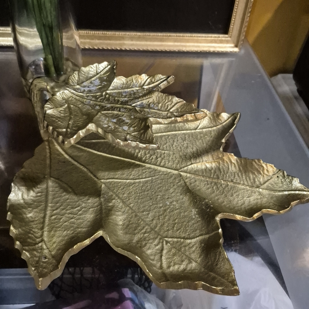 Gold Leaf-Shaped Two- Tiered Serving Platter/ Decorative Stand